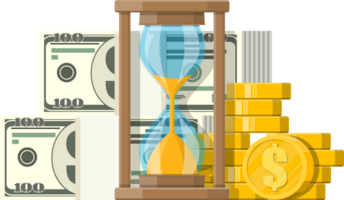 Money with hourglass clock. png