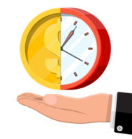 Clock and golden coin in hand png