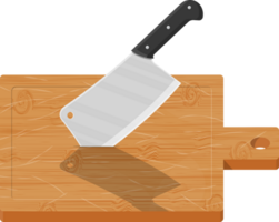 Wooden cutting board and kitchen knife. png