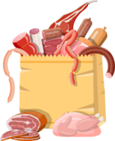 Shopping supermarket bag full of meat. png