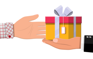 Hand giving gift box to other hand png