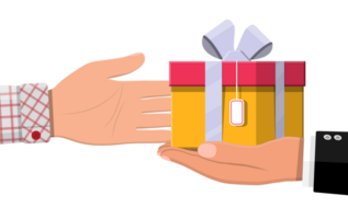 Hand geben Geschenk Box zu andere Hand png