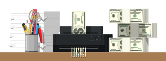 Hand Putten Dollar Banknote im Aktenvernichter Maschine png