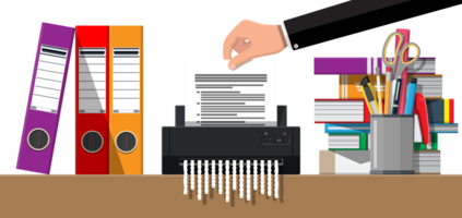 Hand putting contract paper in shredder machine png