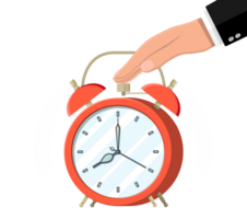 Hand with red alarm clock png