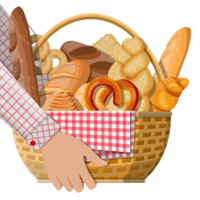 Bread and wicker basket in hand. png