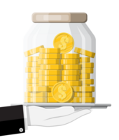 Glass money jar full of gold coins. png