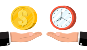 Clock and money on hand scales png