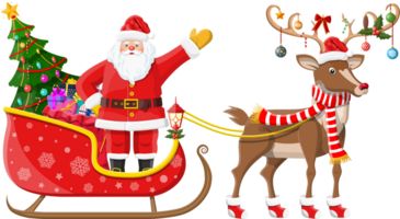 Santa claus on sleigh full of gifts and reindeers png