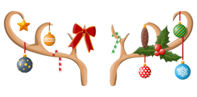 Reindeer antler with balls, bow, holly png