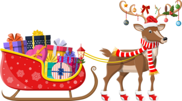 Santa claus sleigh full of gifts and his reindeer png