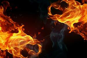 AI generated Fiery essence Intense fire flames closeup on black isolated background photo