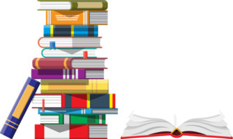 Stack of books with bookmarks png