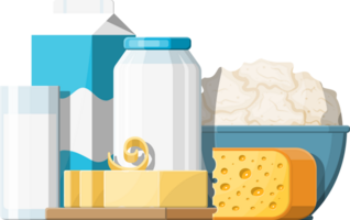 Milk products set with cheese, cottage and butter png