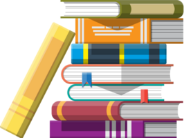 Stack of books with bookmarks png