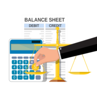 Balance sheet with calculator, scales png