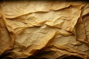 AI generated Ancient allure Close up of crinkled parchment with sepia toned streaks, storytelling photo