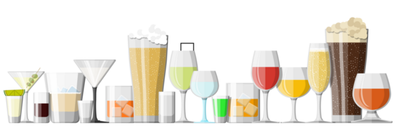 Alcohol drinks in glasses png