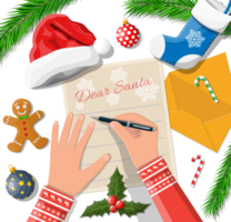 kind hand- pen schrijven brief naar de kerstman claus png