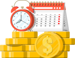 Clock, calendar and golden coins. png