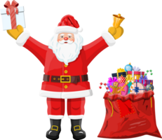 Santa with gift bag waving hands png