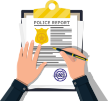 Clipboard with police report and pen. png