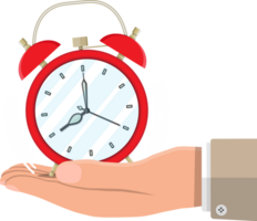 Hand with red alarm clock png