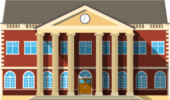 School building. Brick facade with clocks. png