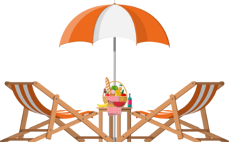 Wooden chaise lounge, umbrella, cocktail png