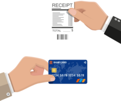 Hand holding receipt and credit card png