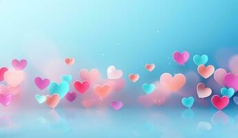 AI generated light pink and blue abstract hearts against a blue background photo