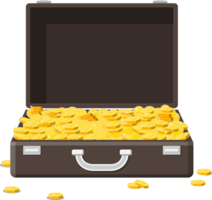Open leather suitcase full of money png
