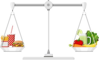 fettig Cholesterin vs. Vitamine Essen auf Waage png