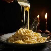 AI generated the spaghetti is being poured into a spoon photo