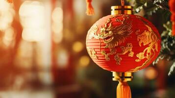 ai generado un rojo y oro chino nuevo año decoración foto