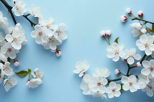 AI generated Blooming border White flowering branches form an elegant spring background photo