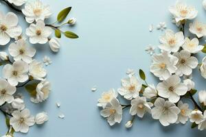 AI generated Blooming border White flowering branches form an elegant spring background photo