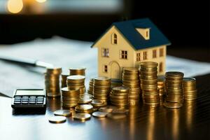 AI generated Investment preparation Money and coins saved for future real estate photo