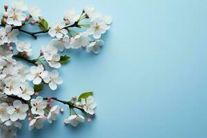 AI generated Blooming border White flowering branches form an elegant spring background photo
