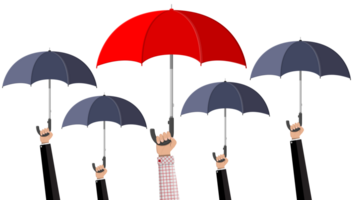 Man with red umbrella in the crowd png