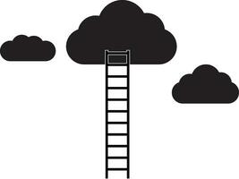 Ladder to clouds icon. One black ladder leading to white cloud sign. cloud and stairway on white background. Success concept. flat style. vector