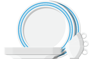 Clean teacups and ceramic plate stacked png