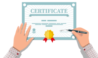 Businessman hand signs certificate png