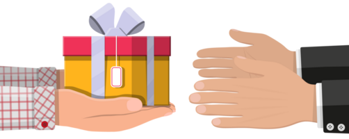 kleurrijk verpakt geschenk doos in hand- png