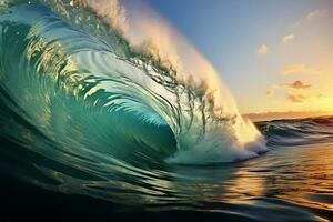 ai generado surf vibraciones grande Oceano ola gráfico para extremo tropical aventuras foto