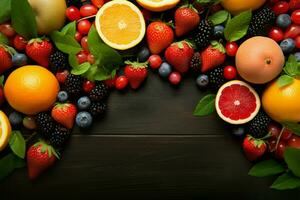 AI generated Frame of flavors Beautiful frame made with an array of fruits photo