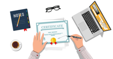 Businessman hand signs certificate png