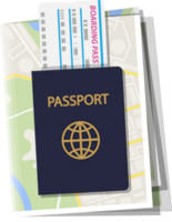 Folded paper city map, boarding pass and passport png