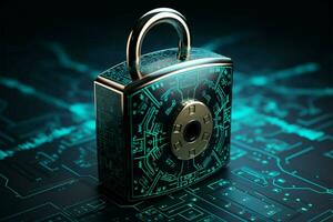 AI generated Virtual protection Cyber security concept with a padlock, 3D render photo