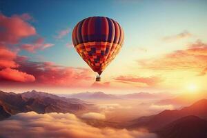 AI generated Balloon journey Sunrise background, hot summer, freedom and travel photo